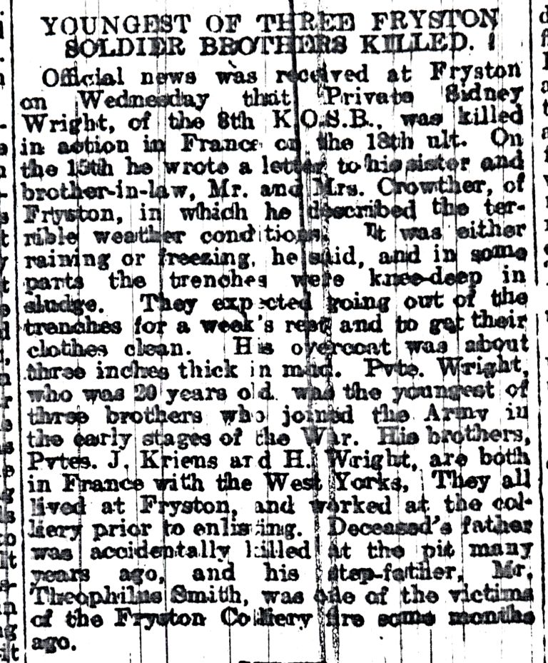 Newspaper cutting telling of his death