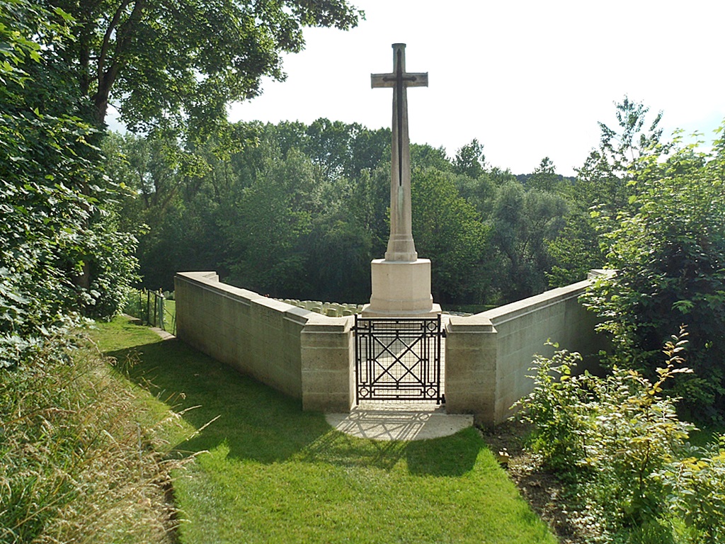 Authuille Military Cemetery with the Cross of Sacrifice