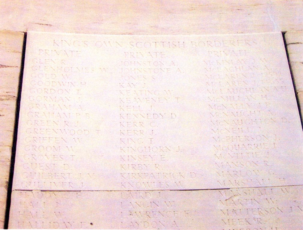 John Patrick McNally's name carved into stone at the Loos Memoral