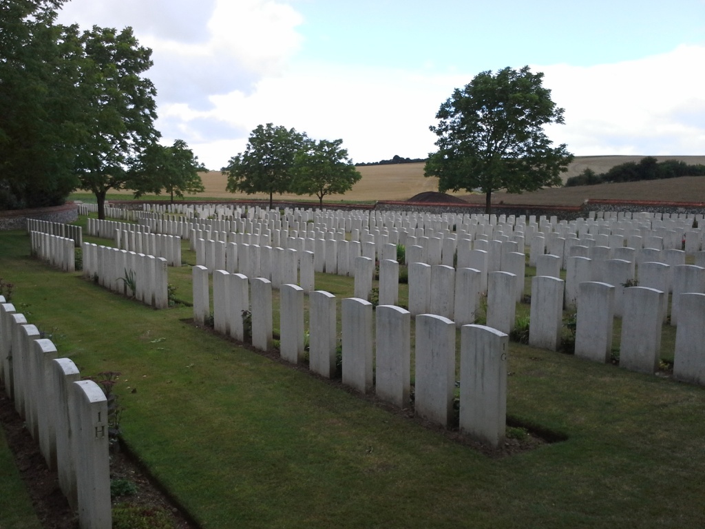 Quarry Cemetery Montauban with rows of gravestones