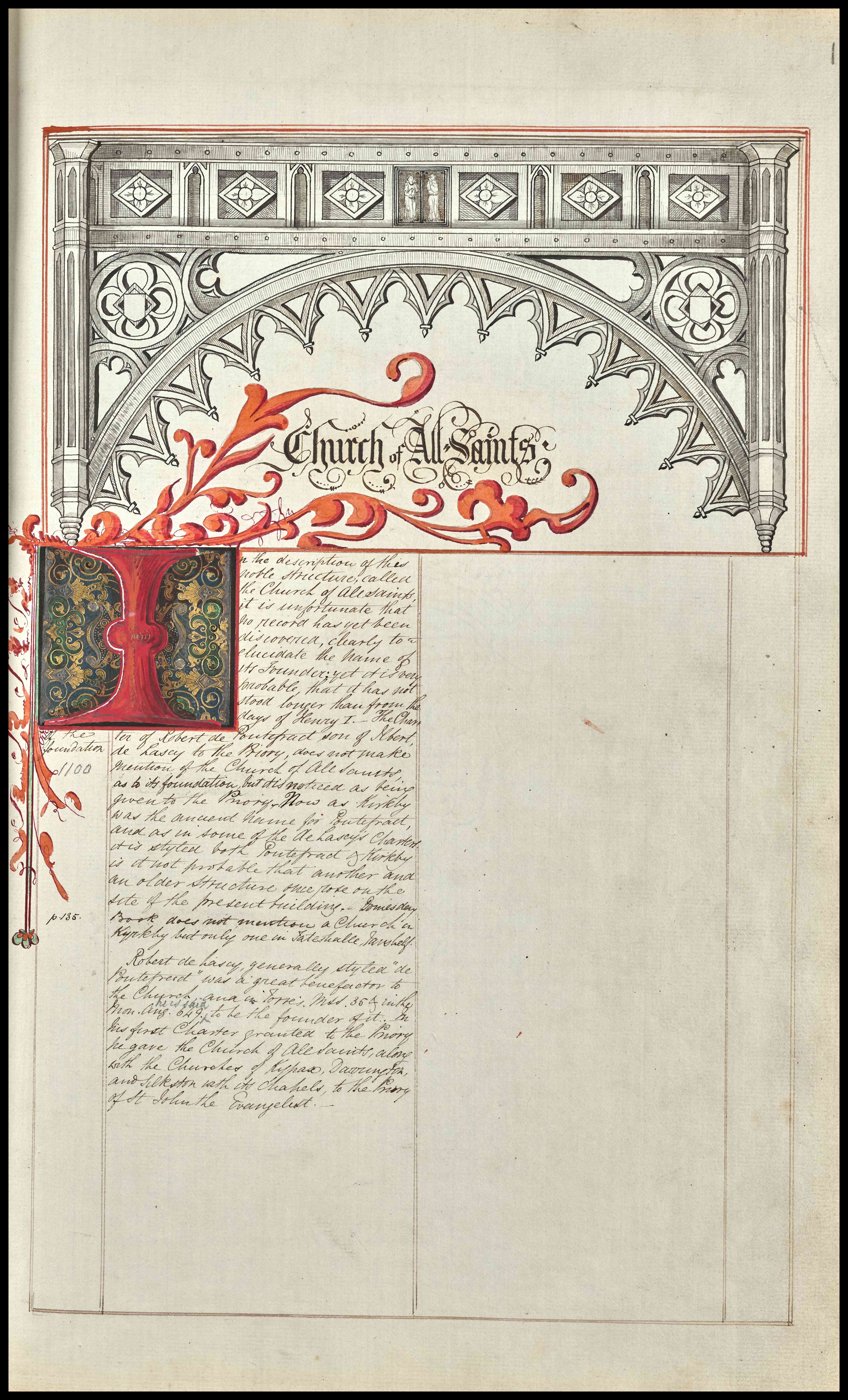 The History of Pontefract in Yorkshire by George Fox was published as a 366 page single volume in 1827. The book was reviewed in The Gentleman's Magazine that year as containing' ...A very ample stock of information'. George Fox continued to work on this unfinished hand written and illustrated expanded version up until his death and the original currently is housed at Pontefract Library.