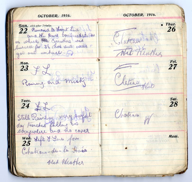 A page showing entries from Joseph Arnold Sadler's diary of 1916