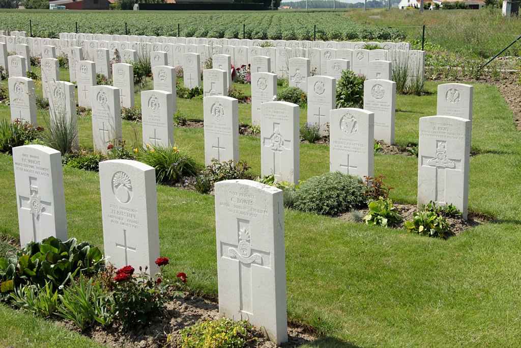 Haringhe Military Cemetery with some of the gravestones close up