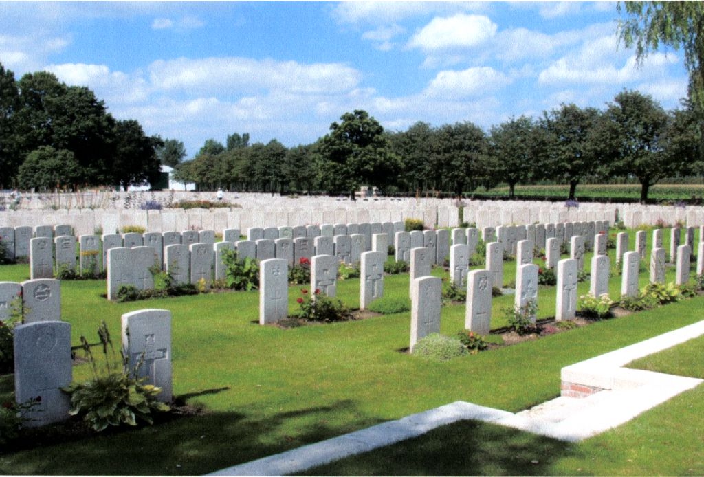 Lijssenthoek Military Cemetery with rows of gravestones