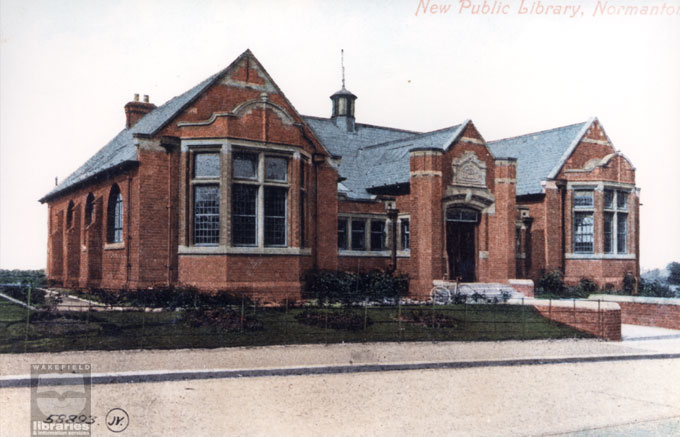 The library at Normanton A colour copy of a postcard of the public library at Castleford Road, Normanton. The library is sited in the grounds of Hawe Hill Park. The library moved to new premises in the centre of town in 2001. Internal Reference: CA YILLUS 3085