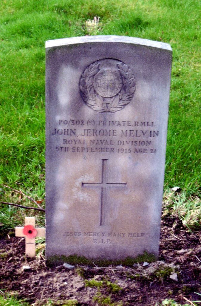 Close up of John Jerome Melvin's gravestone