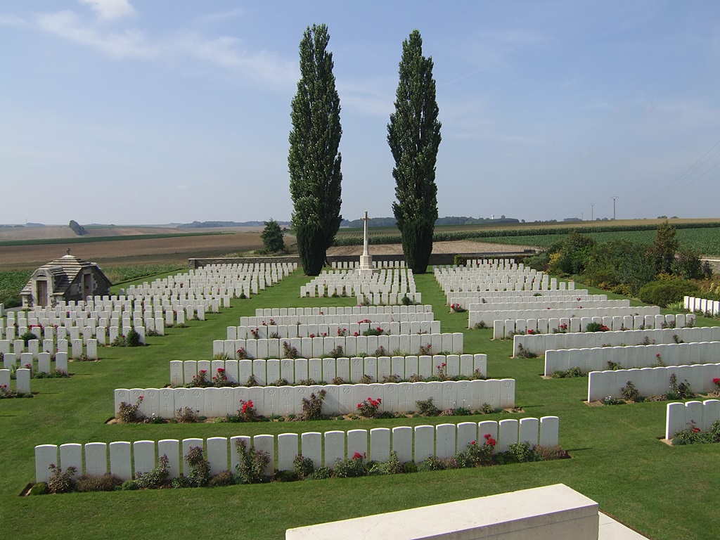 Epehy Wood Farm Cemetery with rows of gravestones